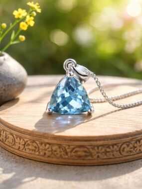 Natural Swiss Blue Topaz Pendant Solid Sterling Silver , December Birthstone